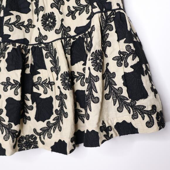 ANTHROPOLOGIE A-Line Flounce Mini Skirt Emobroidered Floral Black Tan Women's S - Picture 13 of 16